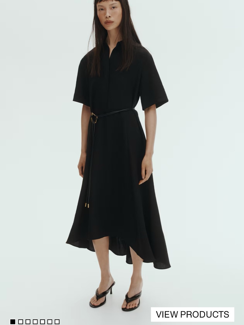 H&M Black Short-Sleeve Belted High-Low Midi Dress